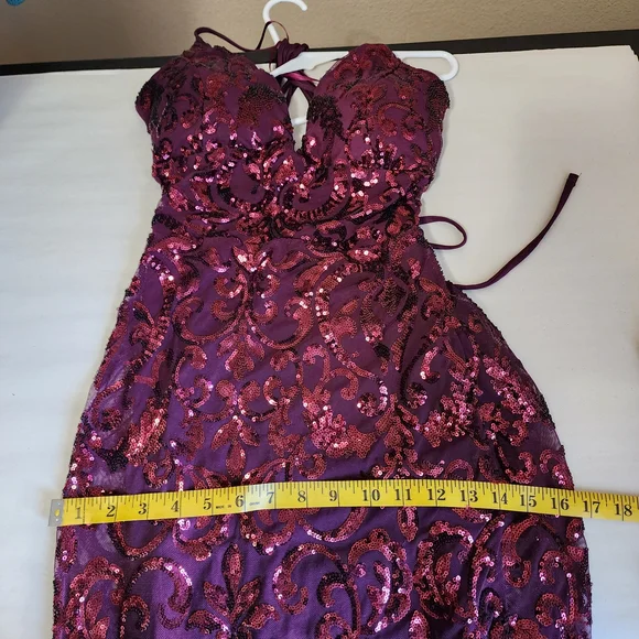 Windsor Tasha Fuchsia Sequin Brocade Mermaid Lace Back Formal Dress - Picture 10 of 12